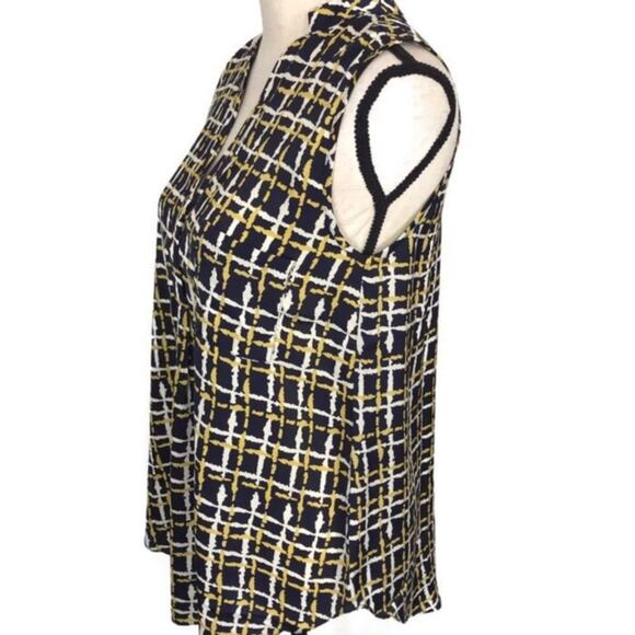 Tea n Rose Sleeveless Blouse Multicolor Checkered V-Neck Pocket Women's Size Med - Picture 3 of 8